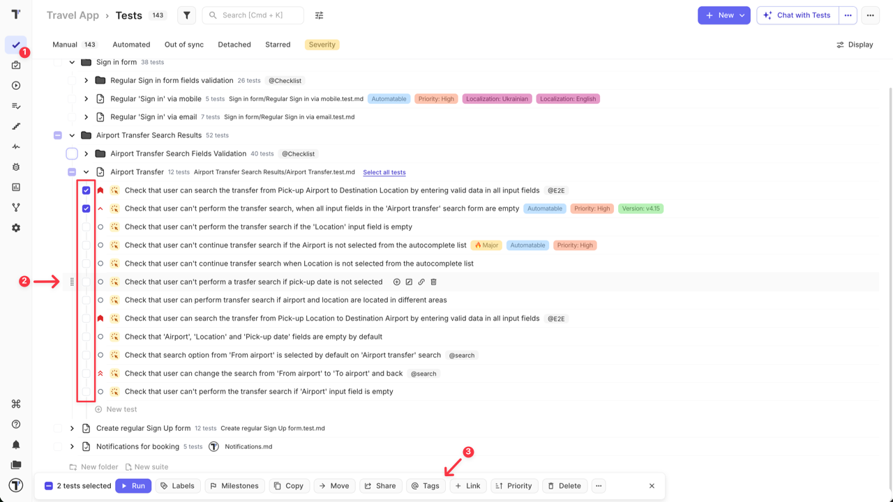 Tags button